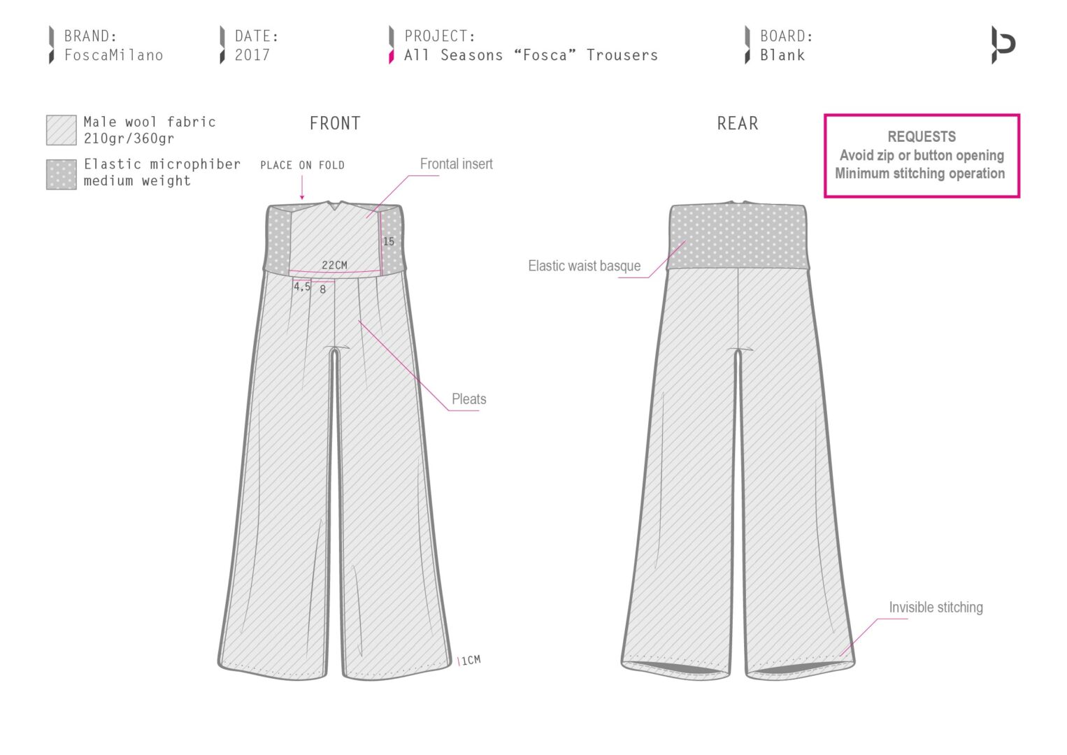 Fashion Apparel Tech Pack Spec Sheet Trousers