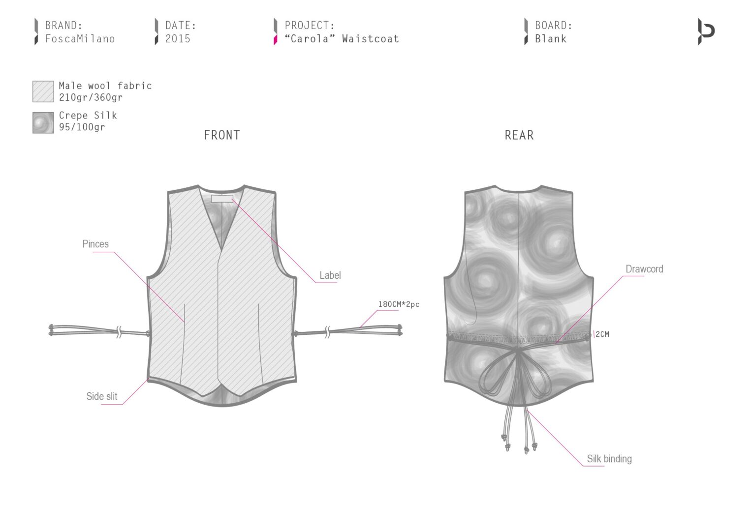 Fashion Apparel Tech Pack Spec Sheet Waistcoat